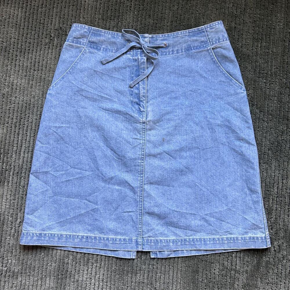Vintage 90s Y2K Basic Editions Blue Denim Tie Waist Skirt | Women's 10